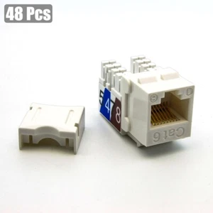 48 Pcs Cat6 RJ45 Network LAN Ethernet Keystone Jack 110 Punch Down Snap-In White - Afbeelding 1 van 4