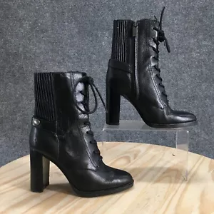 Michael Kors Boots Womens 5 M Carrigan Lace Up Zip Heels Bootie Black Leather - Picture 1 of 18