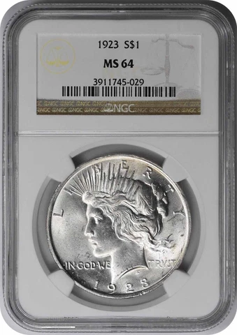 1923 Peace Silver Dollar MS64 NGC Cover