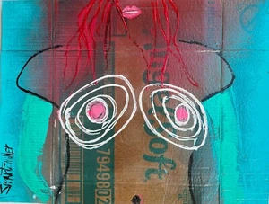 ABSTRACT NUDE LADY PAINTING upcycle 19 X 25 original SWARTZMILLER DNA SIGNED ART - Picture 1 of 14