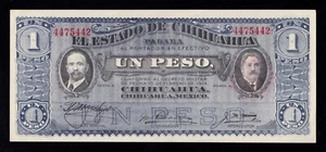 F.C. MEJICO MEXICO , CHIHUAHUA , 1 PESO 1915 , S/C- ( AUNC ) , P.S530e . - Picture 1 of 2