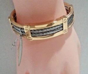 NEW STERLING SILVER GOLD PLATING TWO BRAIDED SILVER BRACELET - Picture 1 of 3