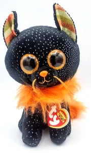 Ty Beanie Boos Morticia Orange Black Cat Halloween Sparkly Fur & Eyes Oct 20 New - Picture 1 of 7