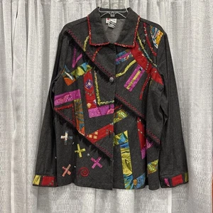 Sandy Starkman Patchwork Embroidered Jacket Women’s Size L Button Front - Picture 1 of 9
