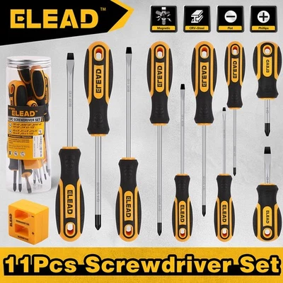 11Pcs Magnetic Screwdriver Set 5 Phillips & 5 Flat Tips for Fastening Loosening - Image 1 of 4