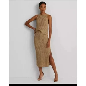 Lauren Ralph Lauren Strick Leinen Rock XS | Seitenschlitz | Beige  - Bild 1 von 10