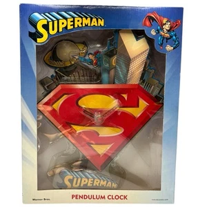 12" Superman Pendulum Clock DC Comics Warmer Bros Boxed Vintage NRFB - Picture 1 of 12