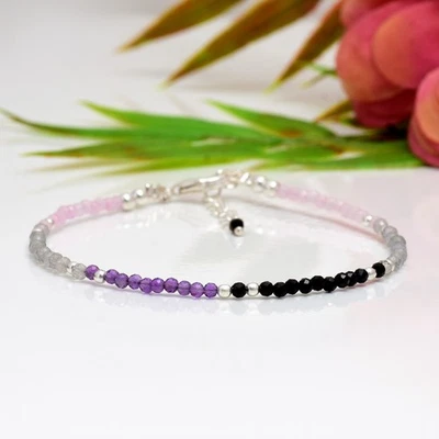 Empath 保护手链:黑色碧玺、紫水晶和玫瑰石英 — 第 1/4 张图片