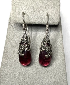 Pendientes colgantes de vidrio rojo rubí marcaita de ley estampados SLC 925 - Imagen 1 de 8