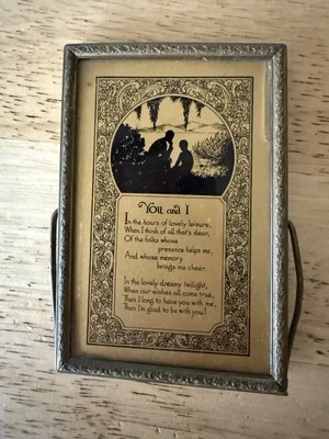 Espejo de bolsillo vintage con marco oscilante poema/tú y yo borde dorado pequeño Art Nouveau Foto 1 de 4