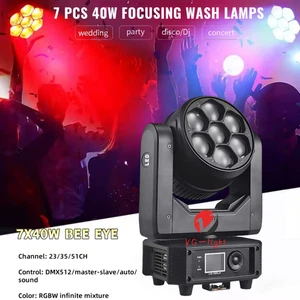 Mini 7X40W Bee Eye Zoom Moving Head Wash Light RGBW 4in1 DJ Disco Stage Light - Picture 1 of 11