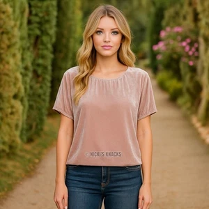 Garnet Hill Blush Pink Crinkled Velvet Cottagecore Blouse Top Silk Blend L 12 - Picture 1 of 11