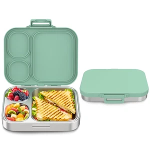 Stainless Steel Bento Box Kids, Leak Proof Metal Bento Lunch Box,3 Compartmen... - Picture 1 of 7