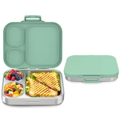 Stainless Steel Bento Box Kids, Leak Proof Metal Bento Lunch Box,3 Compartmen... - Image 1 of 4
