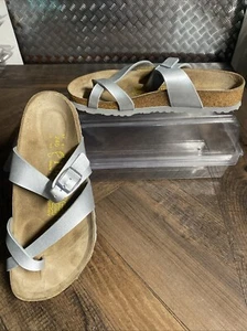 Birkenstock Papillio Women US 6  EU 37 Mayari Sandal SHINY SILVER STRAP - Picture 1 of 5