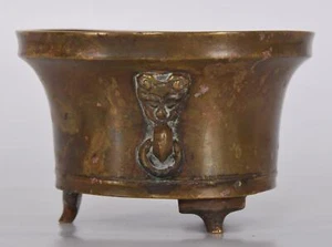 Chinese Bronze Tripod Censer or Incense Burner Faux Lion Handles Ming or Qing - Picture 1 of 12