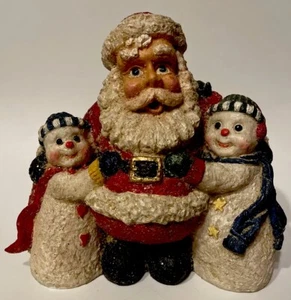 Weihnachtsmann mit Schneemann Freunden Pappmaché Stil Harz/Kunststoff Figur Weihnachten - Bild 1 von 9