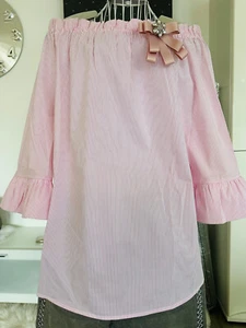rich&royal Carmen-Bluse rosa gestreift mit Schleife, Gr. 40 - Bild 1 von 2