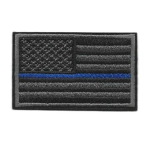 THIN BLUE LINE USA FLAG IRON ON PATCH 3.25" Black Gray Police Law Enforcement - Picture 1 of 2