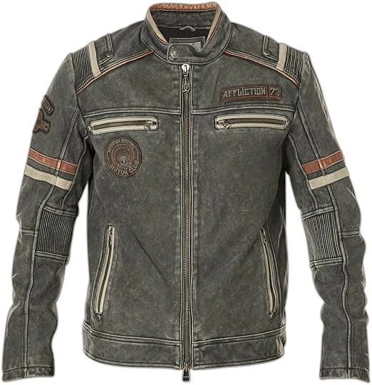 Affliction Herren Lederjacke Busted Piston Gr.S schwarz US Import neu NP 680 USD - Bild 1 von 4