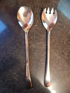 Silver Plate Salad Fork & Spoon Serving Set Made In Italy 9" Vintage - Picture 1 of 3