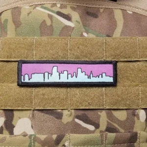 1x4" Miami Skyline 80s Vaporwave Military Hook Back Patch - Picture 1 of 2