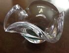 Lovely Flygsfors Coquille Sweden Art Glass Small Bowl Dish in Green & Clear