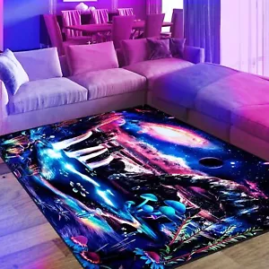 Blacklight Galaxy Area Rug, Neon UV Reactive Space Planet Throw Rug, Non-Slip... - Picture 1 of 6