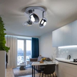 Spot Rondell Lampada Da Soffitto LED Cromo Faretto Orientabile 3 Fiamme Rotondo - Foto 1 di 9