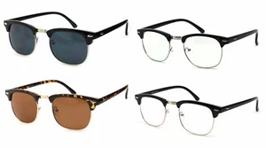 Halbgestell-Sonnenbrille schwarz braun klare Gläser Vintage Retro Horn umrandet UV400 - Bild 1 von 9