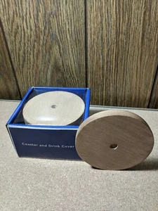 Wooden round coaster and drink cover set of four (4) with straw hole - Picture 1 of 6