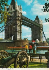 London - View of Tower Bridge over the River Thames with cannon - circa 1980