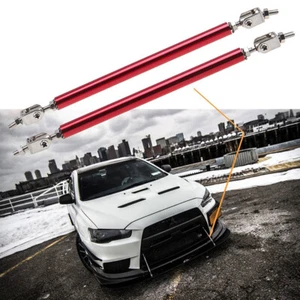 Adjustable Red Front Bumper Lip Splitter Strut Rod Tie Support Bars Universal 2X - Picture 1 of 8
