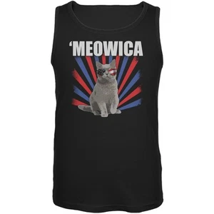 4th of July Meowica Black Adult Tank Top - Picture 1 of 1