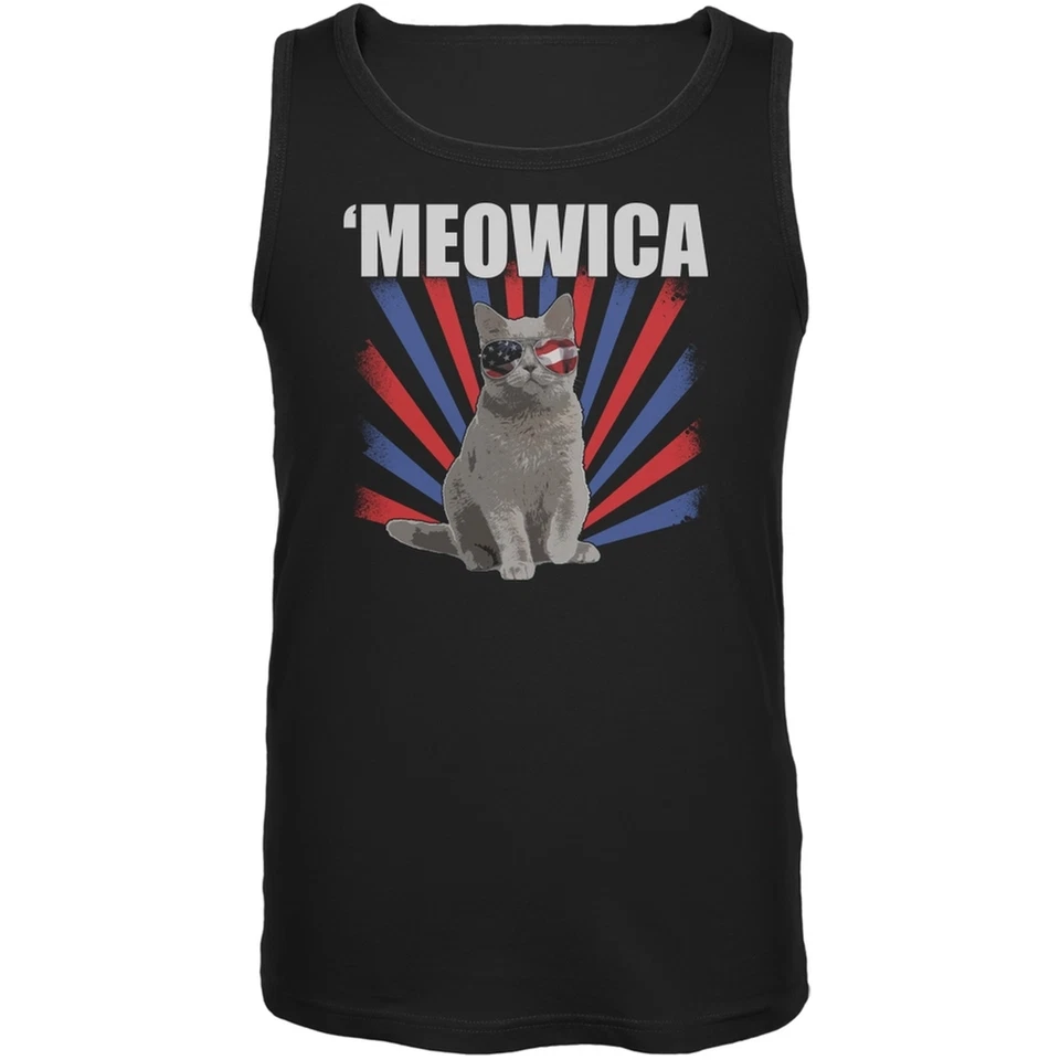 4th of July Meowica Black Adult Tank Top - Image 1 of 1