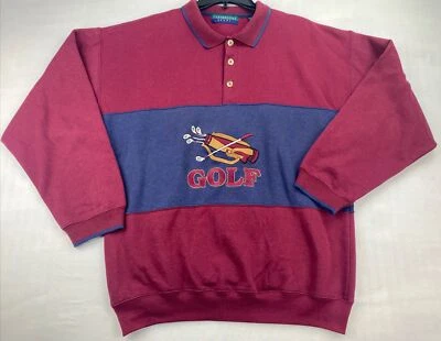 Vintage Claybrooke Sport Golf Sweater Mens Medium Red Blue Button Collared - Image 1 of 4