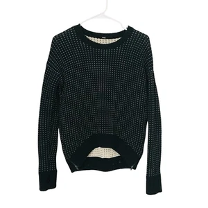 Lululemon Black Polka Dot Cropped Wool Long Sleeve Sweater Side Zips Women's 8 - Picture 1 of 6