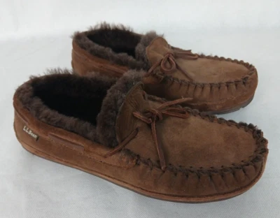 L.L. Bean Men's Wicked Good Moccasins Size 8 M Brown House Slipper Shearling - Image 1 of 4