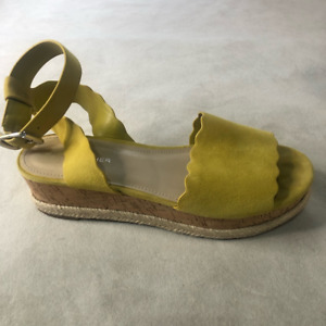 Marc Fisher Womens Faitful Espadrilles Sandals Yellow Ankle Strap Cork Heel 9 M