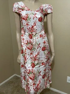 Women’s White Floral Polyester Casual Summer Lightweight Pleat Tie Size M Dress - Picture 1 of 12