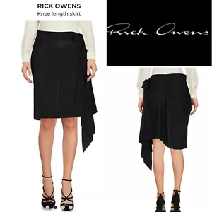 RICK OWENS NWT Was $652 Black Asymmetrical Wrap Skirt Knee Lth 42/10 Aust/6-8 US - Picture 1 of 11