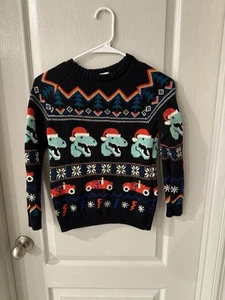 Hanna Andersson Boys Sweater 6-7 Dinosaur Race Car Sweater Cotton Christmas - Picture 1 of 3