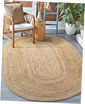  Oval Jute Rug Natural Fiber 4x6, Braided Woven Sisal Rugs No Shed, Neutral  - Image 1 of 4