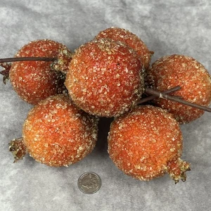 Sugared Frosted Beaded Fruit Pomegranate Ornaments Lot 6 Vintage Life Size Large - Picture 1 of 6