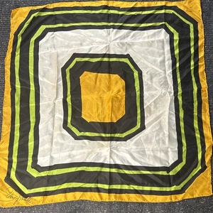 Vintage Schiaparelli handgerollt gelb grün geometrisch 100 % Seide quadratischer Schal 26 Zoll * - Bild 1 von 5