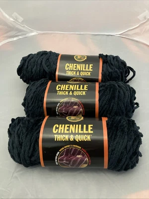 Vintage Lion Brand Yarns Chenille “Thick & Quick” - 111 Midnight Blue - Lot Of 3 - Image 1 of 4