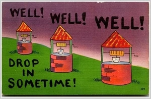 1950s Wells Comic Postcard, Americana Chromolithograph, Linen - Picture 1 of 2