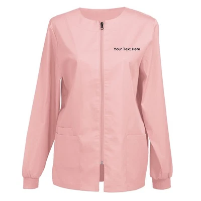 Personalized Embroidered Women’s Scrub Jacket, Zip Front Warm-Up Workwear — Add - Image 1 of 4