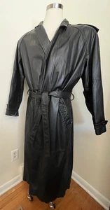 Vintage Herren langer Leder Trench Größe Medium schwarz Gürtel Schulterpolster - Bild 1 von 10