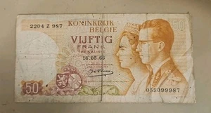 1966 Belgium 50 Francs Note - Picture 1 of 2
